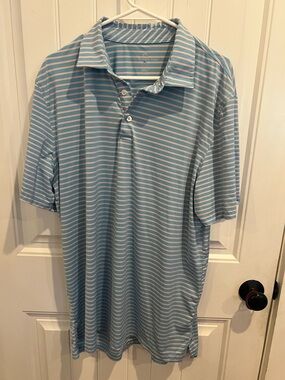 Southern Tide Light Blue and White Striped Polo